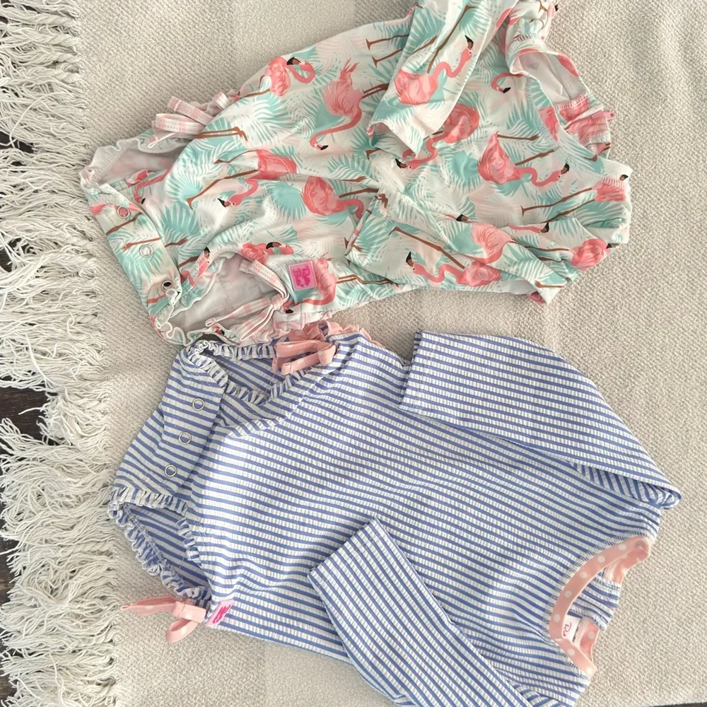 Toddler Girl One-Piece Swimsuit Set - Mixed Prints Ruffle Butts 12-18 months - Picture 2 of 5
